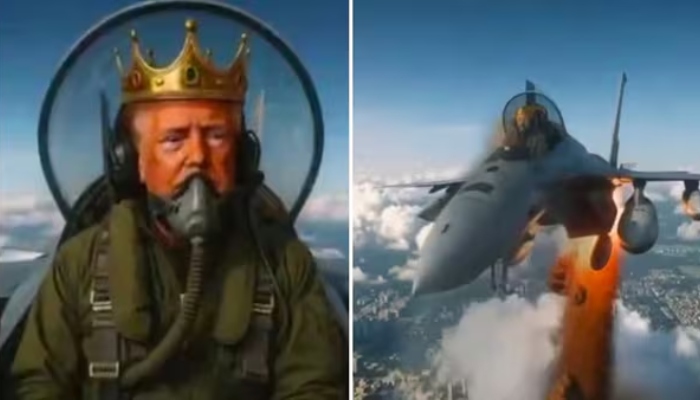 “No Kings” Protests Sweep Across U.S. as Trump Shares AI Video Depicting Himself as a Crowned Fighter Jet Pilot “No Kings” Protests Sweep Across U.S. as Trump Shares AI Video Depicting Himself as a Crowned Fighter Jet Pilot